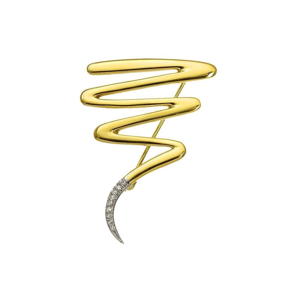 TIFFANY&Co. Scribble Diamond Brooch 18K YG Yellow Gold 750 Platinum Pt